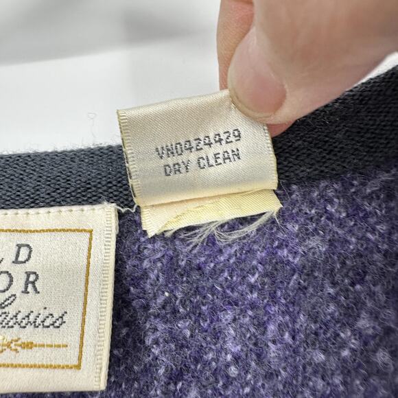Field Manor Sweater Womens Large Purple Gray Plaid Merino Wool Button Cardigan - Picture 7 of 9